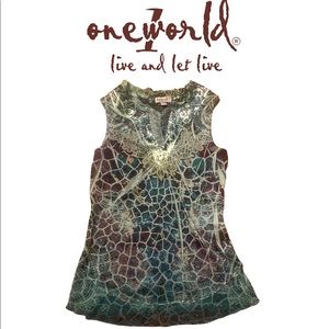 ONE WORLD colorful stretch sleeveless top blouse size small petite